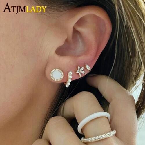 100% 925 sterling silver minimal delicate small stud mini 5A cubic zirconia pink white green cz flower earring for girl women