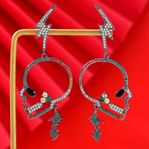 JIMBORA High Quality Trendy Skeleton skull серьги Earrings For Women Cubic Zircon CZ Party earrings for women серьги 2021 тренд