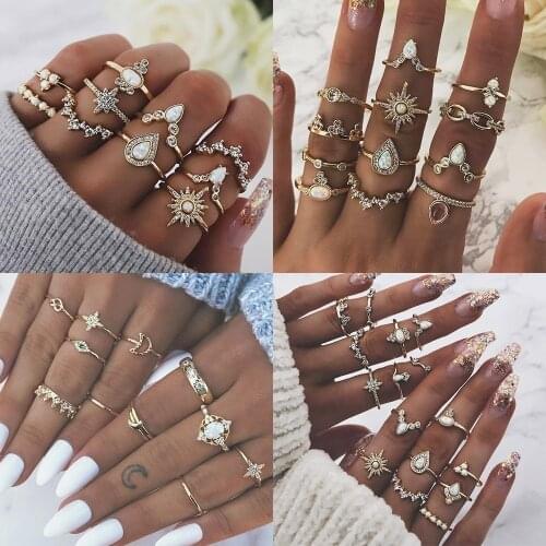 12 Styles Vintage Gold Knuckle Punk Rings Set for Women Resin Stone Midi Finger Rings Female Turkish Boho Jewelry Bague Femme