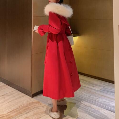 Women Blend Autumn Winter Turn-Down Collar Long Wool Coat Female Warm Jacket Vintage Female Overcoat Casual Windbreake Outwears