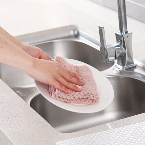 1 Pc Coral Fleece Super Soft Absorbent Clean Cloth Sink Wipe Non-stick Oil Cleaning Cloth Double Dish Home Kitchen Hand Towel