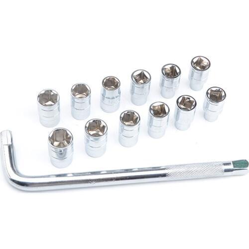 13pcs L Type Wrench Adapter 8-19mm Socket Set 1/2 Inch Drive Hex Bit Socket Set for Car Tyre Motorcycle Repair Tools