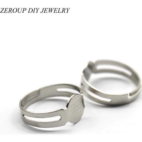 20pcs 8mm Silver Color Plated Ring Setting Round Glass Cabochon Base Adjustable Cameo Blanks Supplies for Jewelry F