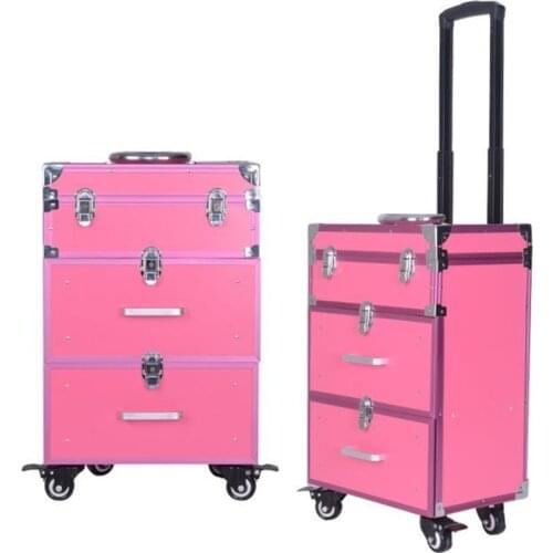 2019 Professional Pull-rod Cosmetic Box Woman Luggage Cosmetic Case With Wheels Cosmetics Suitcases For Makeup Large 3 Colors