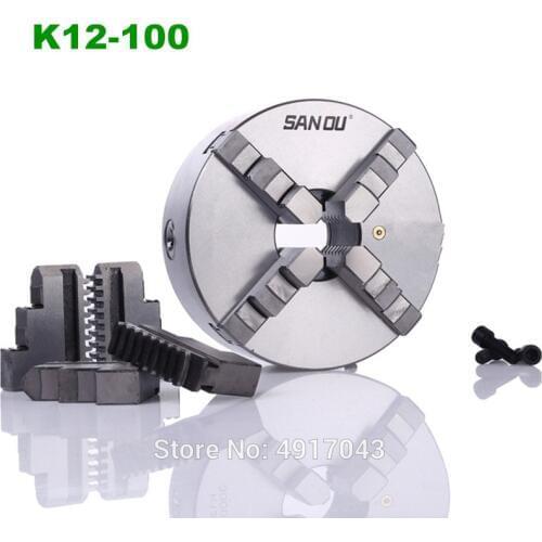 4 Jaw K12-100 Lathe Chuck 4'' Self Centering Hardened Steel Reversible Jaw 100mm Lathe Tools for Drilling Milling Machine