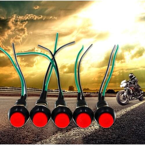 5pcs Universal Motorcycle Self-Locking Switch Button Flameout Self-Pushing With Two Wire