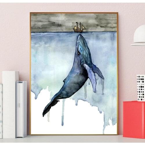 Whale Shark Ship Abstract Landscape Wall Art Canvas Painting Nordic Posters And Prints Wall Pictures For Living Room Home Decor