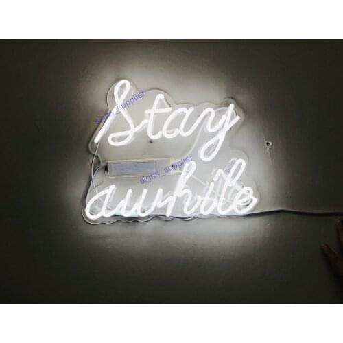 14“ Stay Awile Acrylic Custom Neon Light Lamp Sign Beer Bar Handmade Real Glass Decorate Home Wall Room Windows Tube Artwork