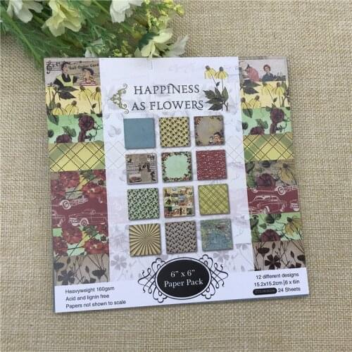 24 sheets 6"X6"Happiness as flower paper Scrapbooking paper pack handmade craft paper craft Background pad