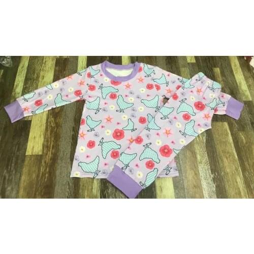 Boutique childrens clothing Farm Style Chicken cartoon pattern flower purple girl pajamas set11