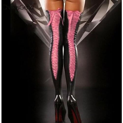 Thigh High Socks Bandage Sexy Club Women Sexy Thigh-high Stockings Leather Lace Bow Long Stockings Meias Dropshipping