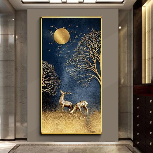 EECAMAIL Fortune Deer Diamond Painting Light Luxury Porch Cross Stitch Vertical Version Nordic Living Room Atmosphere Aisle Luck