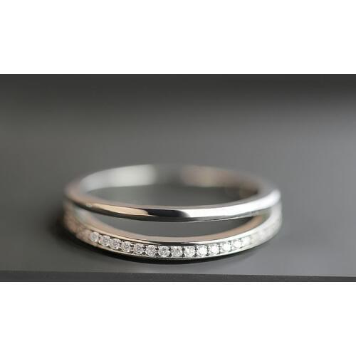 Huitan Female Fashion Double line Finger Ring With Tiny White/Black Cubic Zircon Front Opening Channel Setting Jewelry For Girls