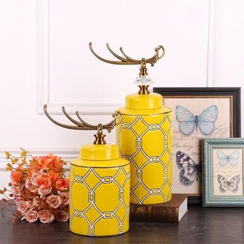 European Style Ceramic Storage pot Living Room decorative porcelain Ginger jar with lid vase
