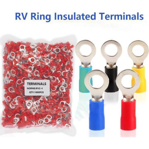 RV2-4 1000pcs Ring Insulated Cold Press cable Terminal Connectors Circular Electrical Wire Joint Crimp Terminals AWG 16~14
