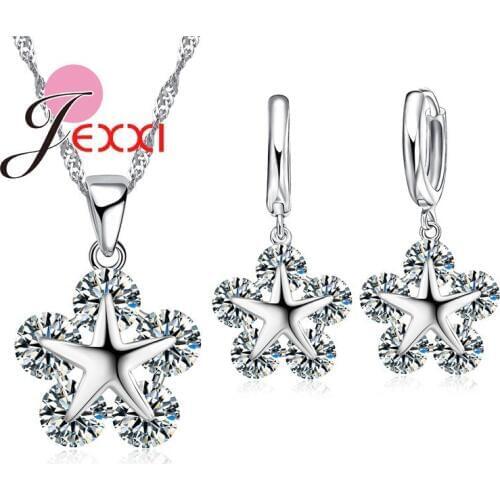 New Design Fashion Stainless Silver Jewelry Set Five Pointed Star Pentagram Necklace Earring Women Mothers Day Gift