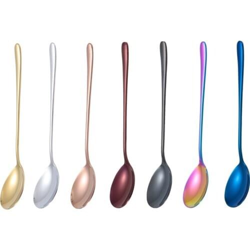 Korean Stainless Steel Spoon Titanium-plated Gold Long Handle Spoon Home Restaurant Hotel Spoon Mixer Tableware