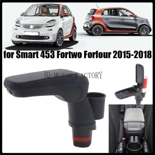 Leather armrest box with cup holder locker for Mercedes New Smart 453 Fortwo Forfour 2015-2018 Automotive interior accessories