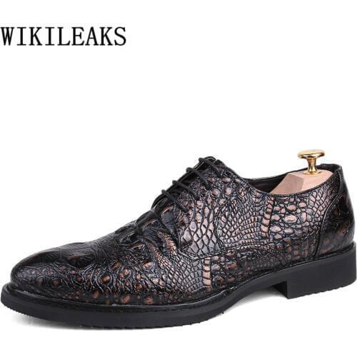 Crocodile Shoes Men Elegant Italian Brand Classic Shoes Men Formal Coiffeur Business Shoes Men Oxford Leather Erkek Ayakkabi