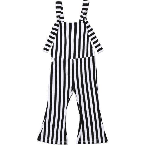 Summer Kids Baby Girl Striped Bell Bottom Pants Overalls One-Pieces Strap Rompers Jumpsuit Outfits Clothes Black Gray White