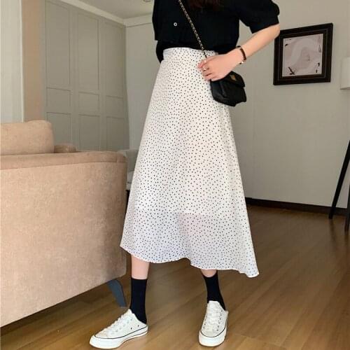 Summer 2021 New Korean Fashion Office Lady Print Midi Skirt Female A Line High Waist Jupe Femme All Match Elegant Faldas Largas