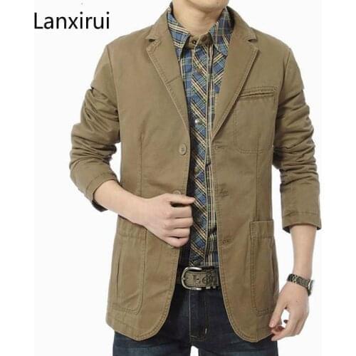 Brand High Quality Autumn Winter Men Casual Blazer Men 'S Cotton Suit Jacket Slim Fit Men 'S Classic Safari Blazer For Male