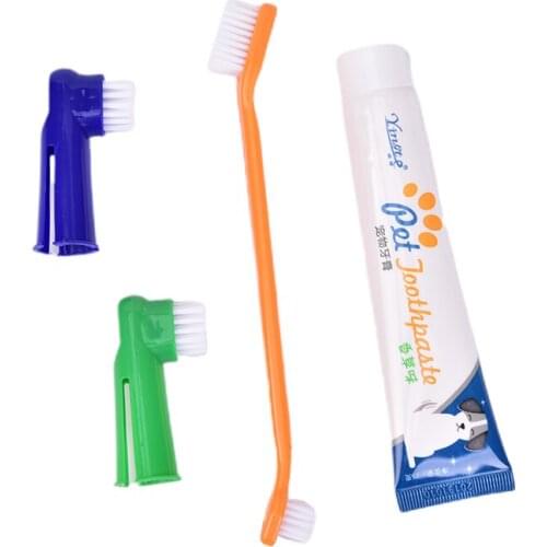 Pet Dog Cat Toothbrush Set Hot Puppy Beef Taste Dog Toothbrush Toothpaste Brush Head Finger Tooth Back Up Brush Care Set