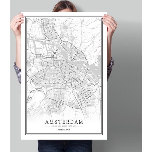 Netherlands Black White World City Map Poster Nordic Living Room Amsterdam Breda Wall Art Pictures Home Decor Canvas Painting