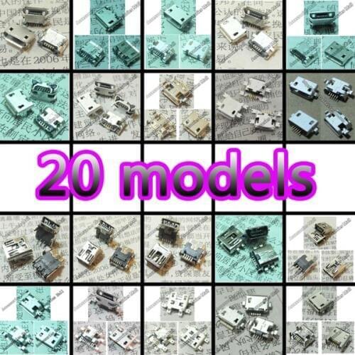 Wholesale price 20 Models Widely Using Micro Mini USB Connectors Plug jack for MP3, MP4, Phone, Tablet, Netbook 5PIN