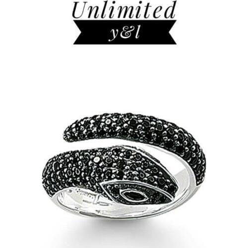 Animal Snake Open Rings Black Cubic Zirconia Punk Style Silver Fashion Jewelry for Women and Men Love Gifts