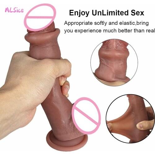 Foreskin Penis Realistic Dildo Moving Masturbation with Suction Cup Vaginal G-spot Lesbian Adult Erotic Sex Toys Anal Dildos