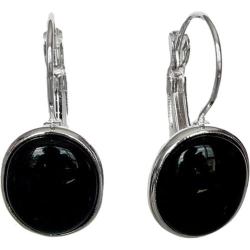 Free Shipping LATE TREND ELEGANT NATURAL BLACK AGATE 925 SILVER EARRINGS 11/10"