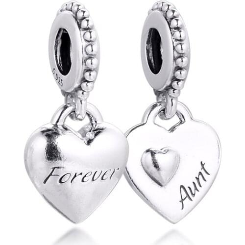 CKK Aunt & Niece Split Heart Charms 925 Original Fit Pandora Bracelets Sterling Silver Beads for Women Jewelry Making DIY