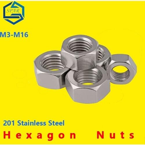 Hexagon Nuts Hex Hexagon Nut Metric Thread Hex Nut Hexagonal Nut Hex Hexagon Nut for Screw Bolt 201Stainless Steel DIN934