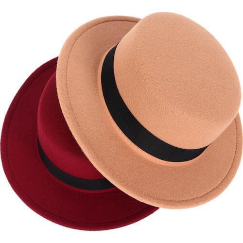 Ladies Fedora Hat Women 2020 Winter Classic Solid Felt Top bowler Hats Men Wide Brim chapeau femme Vintage Black Woman Fedoras