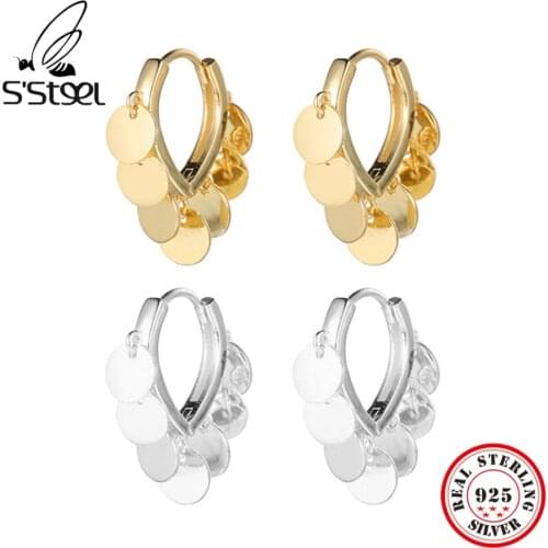 SSTEEL Round Sequin 925 Sterling Silver Exaggerated Personality Hoop Earrings Gift For Womens Trend 2021 Accessories Jewelry