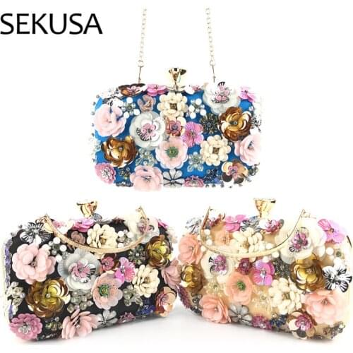 Handbags Women Flower Clutch Evening Bags Wedding Purses Bridal Handbags Party Dinner Bag Rhinestones Handmade Style Purse