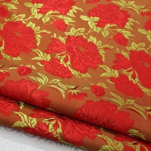 CF80 1 Yard 2018 High Quality Peony Satin Gown Fabric Chinese Traditional Dress Fabric For Bride Wedding Dress Jacquard Fabric