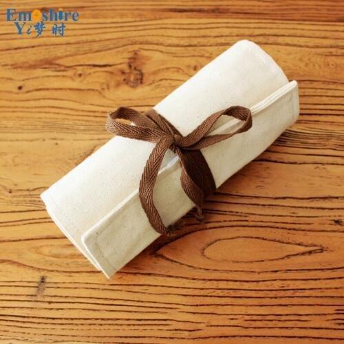 Emoshire Pure Color White Canvas Cotton Pencilcase Students Women Pencil Case Multi Layer Pencil Box National Pencil Bags B094