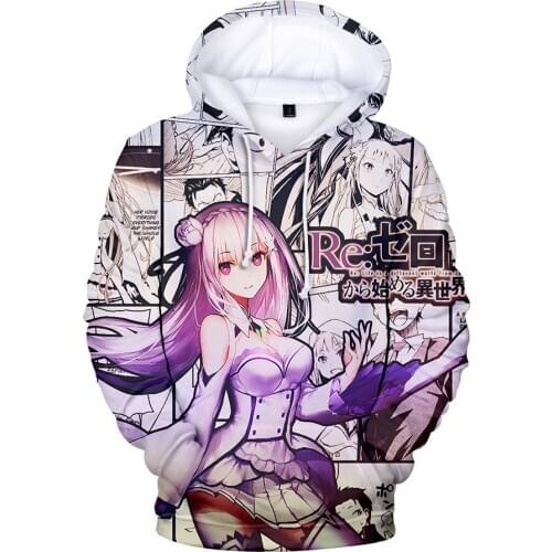 Be well received Re ZERO Starting Life in Another World 3D Hoodies Sweatshirt boys girl Anime Rem Ram Jacket Harajuku clothes