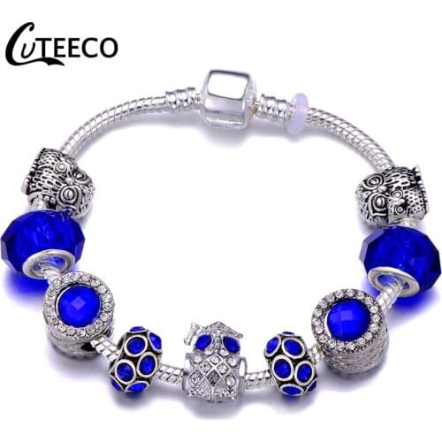 CUTEECO Zircon Owl Animal Beads Charm Bracelets For Women 2019 New Blue Beads Bracelet Bangle Fashion Girl Handmade Jewelry