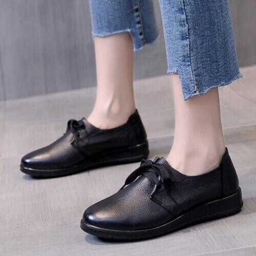 Genuine Leather Shoes For Women Oxford Shoes Low heels Ol Office Lady Shoes Woman Black Comfortable Mother Casual Shoes 8583G