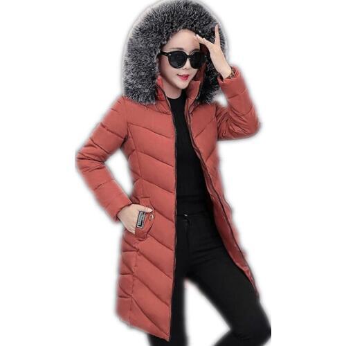 Hooded Fur Collar Winter Women Down Cotton Jacket Long Sleeve Women Winter Coats Slim Cotton Padded Thicken 2018Parkas MujerQ790
