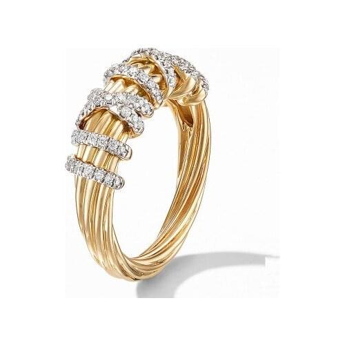 New fashion style geometric lines ladies ring European and American simple inlaid small rhinestone alloy ring
