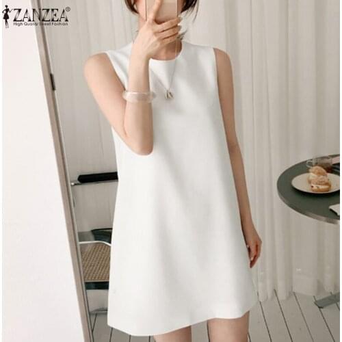 Women Solid Sundress ZANZEA Fashion Summer Dress Casual Sleeveless Tank Vestidos Female O Neck Knee Length Robe Femme Oversized