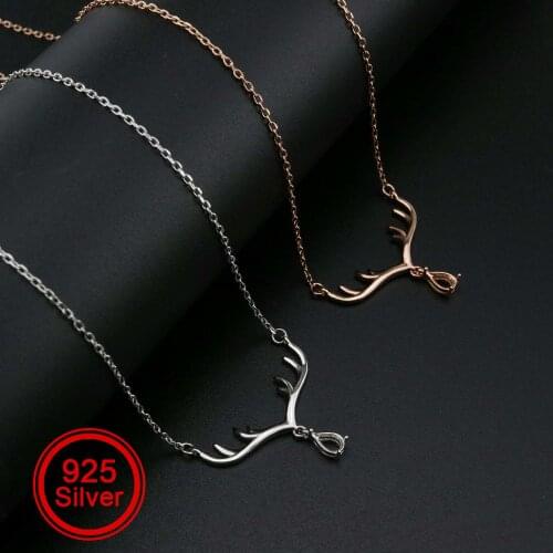 1Pcs 4x6MM Pear Prong Pendant Settings Necklace Dear Horn Rose Gold Plated Solid 925 Sterling Silver Charm Bezel Tray 1431060