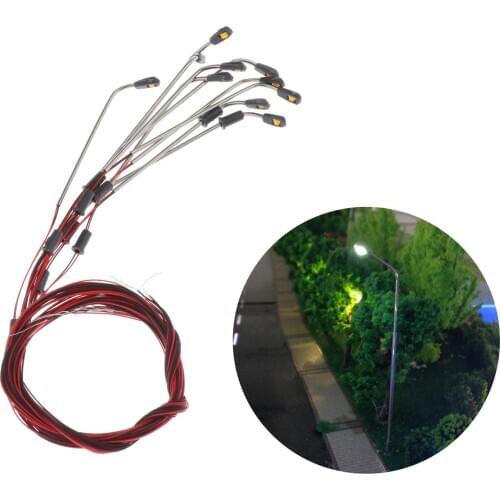 10pcs Mini Train Railway LED Light Fairy Garden Micro Landscape 3V Warm Light Lamppost Buildings Model Accessory 1:300 Gauge