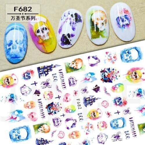 10Pcs Skeleton Skull and Flower Nail Sticker Nail Art Sticker Halloween Brand Designer Nail Art Repair Decorative Decal Set
