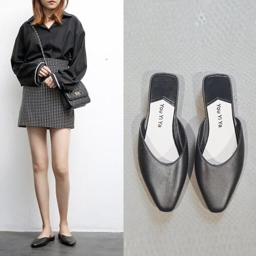 2021 summer ladies slippers comfortable casual fashion artificial leather fabric pointed sandals non-slip low heel shoes 36-40 y