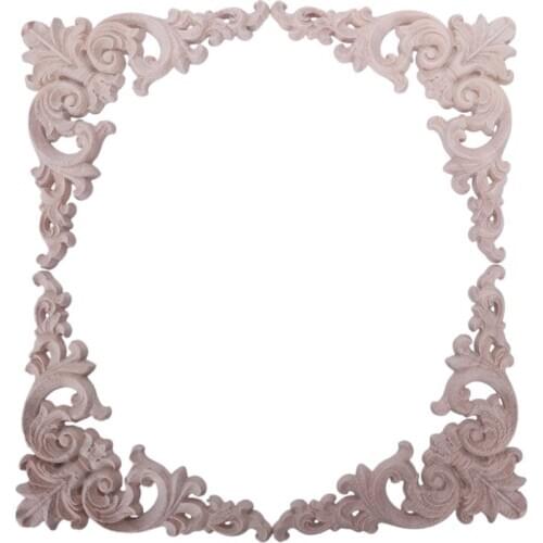 4pcs Rubber Wood Oak Carved Corner Onlay Applique Furniture Home Door Decor DIY